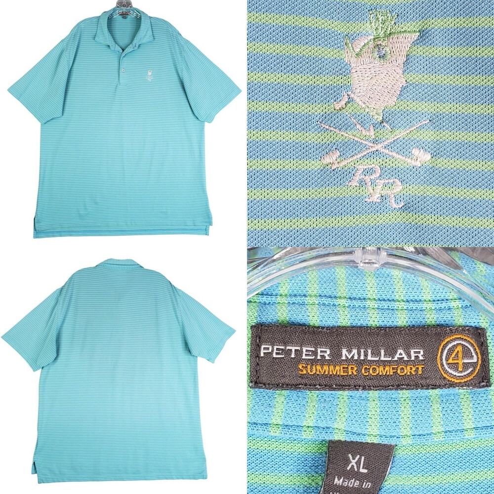 Peter Millar Shirt Summer Comfort Golf Polo Men's XL Blue Teal Striped SS